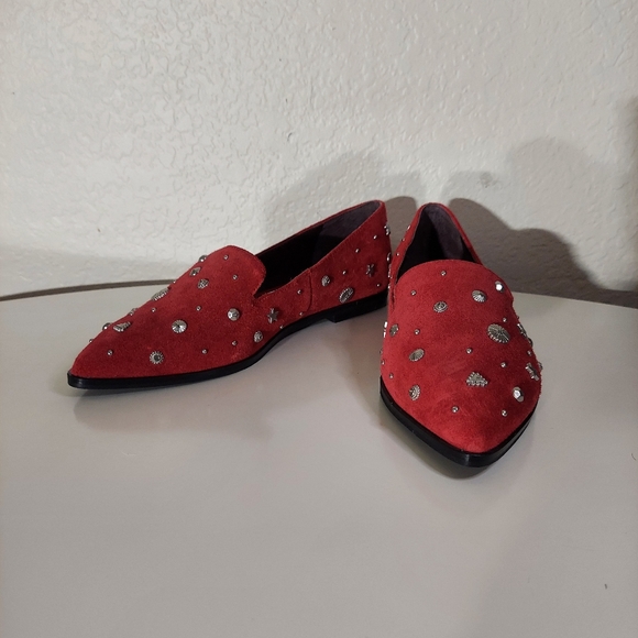 BCBGGeneration Nikkola Red Leather Embellished Flats - Picture 12 of 13